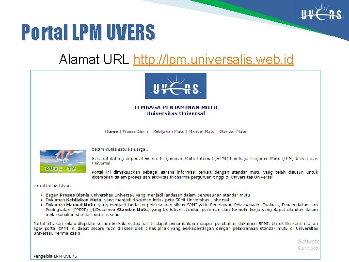 Portal LPM UVERS Alamat URL http: //lpm. universalis. web. id 