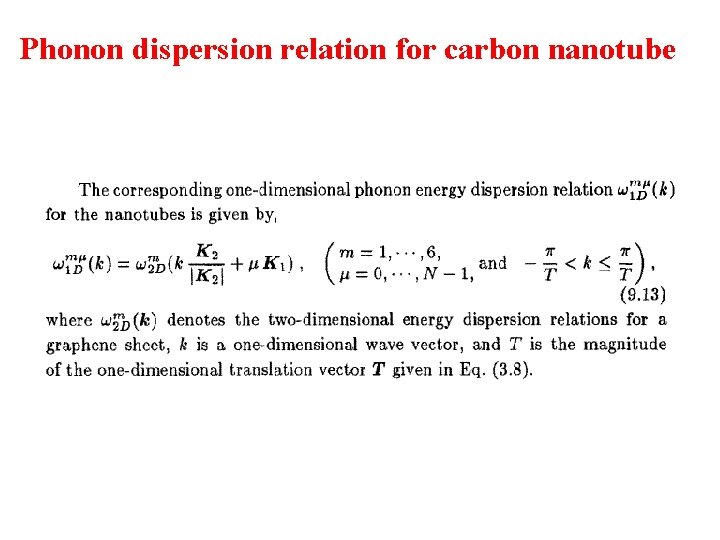Phonon dispersion relation for carbon nanotube 