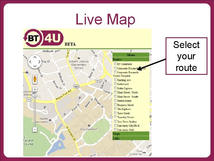 Live Map Select your route 