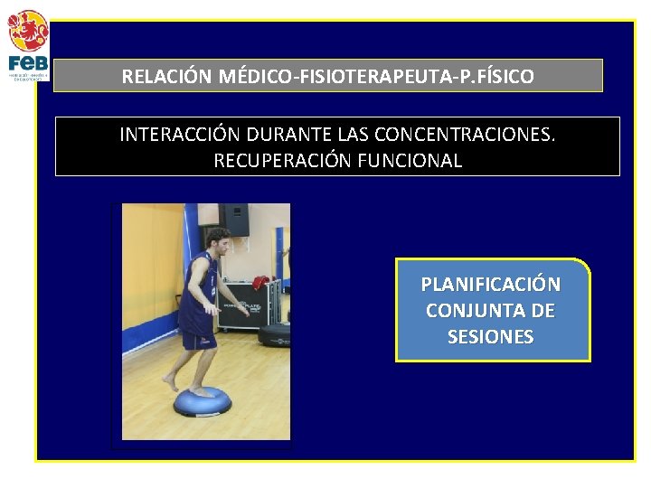 RELACIÓN MÉDICO-FISIOTERAPEUTA-P. FÍSICO INTERACCIÓN DURANTE LAS CONCENTRACIONES. RECUPERACIÓN FUNCIONAL PLANIFICACIÓN CONJUNTA DE SESIONES 