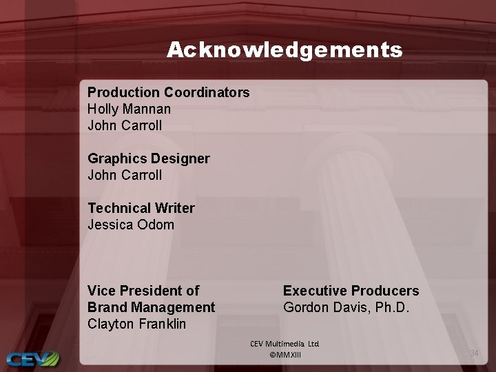 Acknowledgements Production Coordinators Holly Mannan John Carroll Graphics Designer John Carroll Technical Writer Jessica