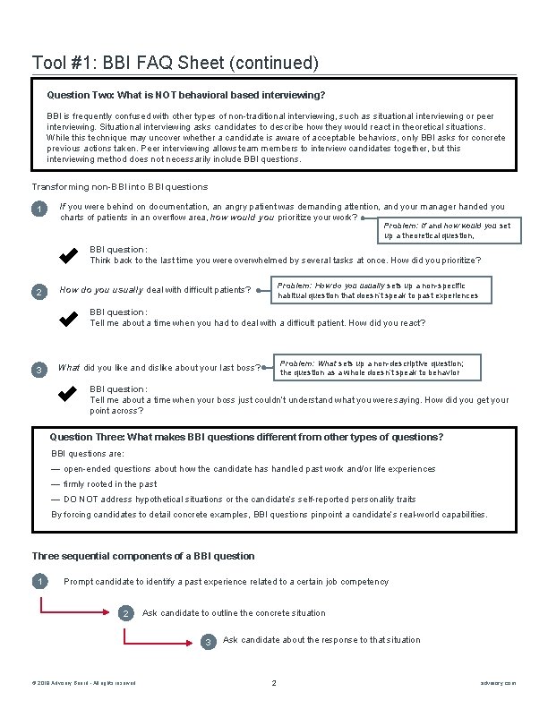 Tool #1: BBI FAQ Sheet (continued) Question Two: What is NOT behavioral based interviewing?