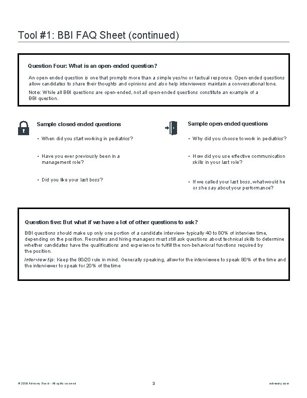 Tool #1: BBI FAQ Sheet (continued) Question Four: What is an open-ended question? An