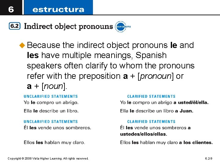 u Because the indirect object pronouns le and les have multiple meanings, Spanish speakers