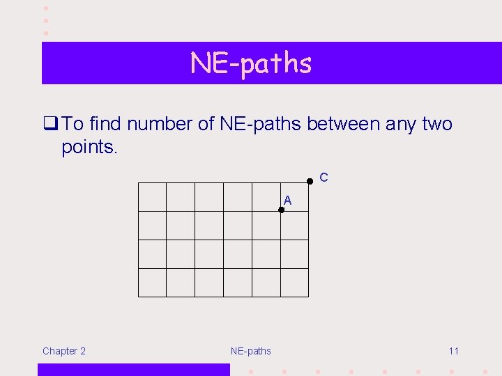 NE-paths q To find number of NE-paths between any two points. C A Chapter