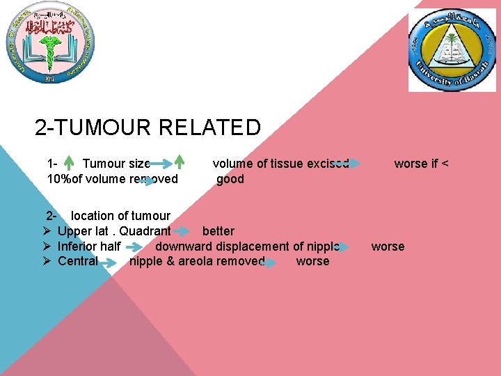 2 -TUMOUR RELATED 1 Tumour size 10%of volume removed volume of tissue excised good