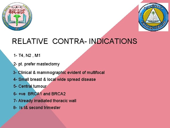 RELATIVE CONTRA- INDICATIONS 1 - T 4, N 2 , M 1 2 -