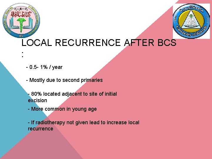 LOCAL RECURRENCE AFTER BCS : - 0. 5 - 1% / year - Mostly