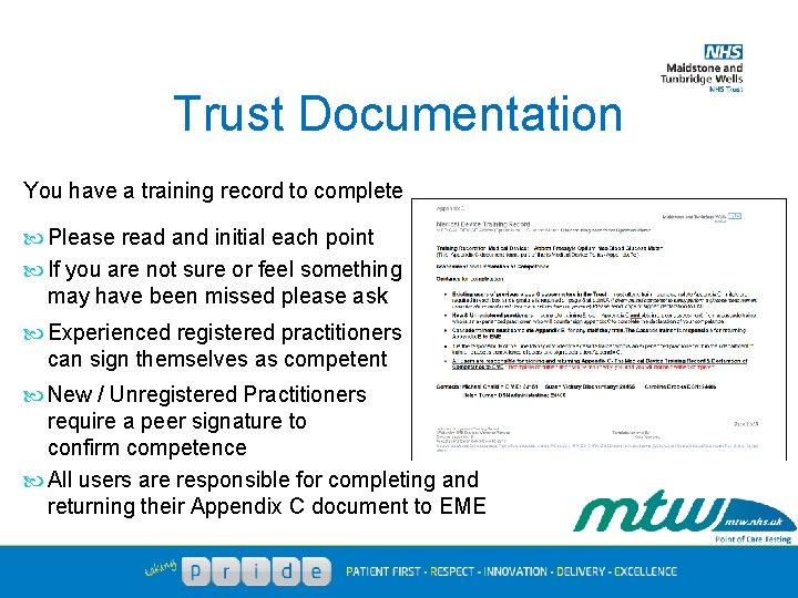 Trust Documentation You have a training record to complete Please read and initial each