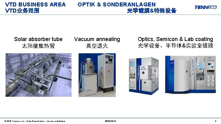 VTD BUSINESS AREA VTD业务范围 Solar absorber tube 太阳能集热管 © 2019 Tenneco, Inc. | Data