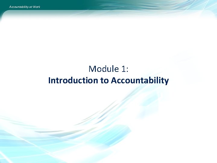 Accountability at Work Module 1: Introduction to Accountability 