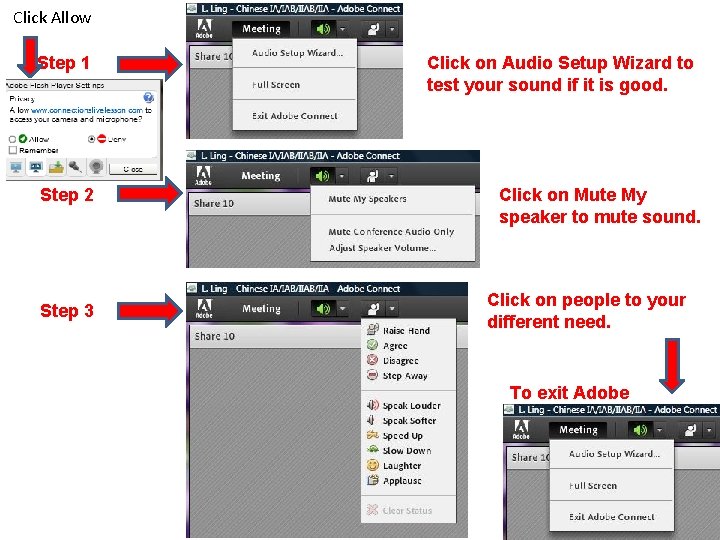 Click Allow Step 1 Step 2 Step 3 Click on Audio Setup Wizard to