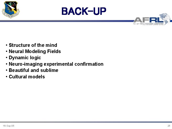 BACK-UP • Structure of the mind • Neural Modeling Fields • Dynamic logic •