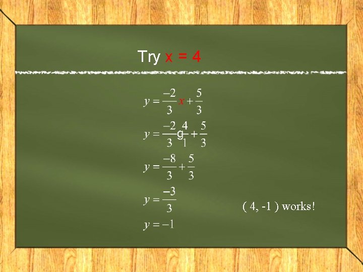 Try x = 4 ( 4, -1 ) works! 