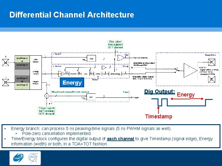 Differential Channel Architecture Energy Dig Output: Energy Timestamp • • Energy branch: can process