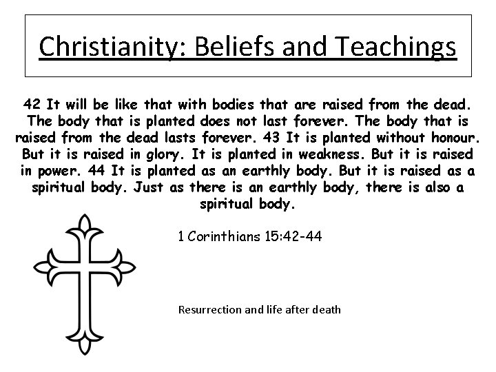 Christianity: Beliefs and Teachings 42 It will be like that with bodies that are