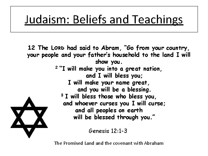 Judaism: Beliefs and Teachings 12 The LORD had said to Abram, “Go from your