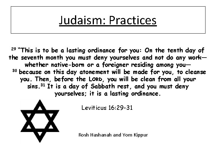 Judaism: Practices “This is to be a lasting ordinance for you: On the tenth