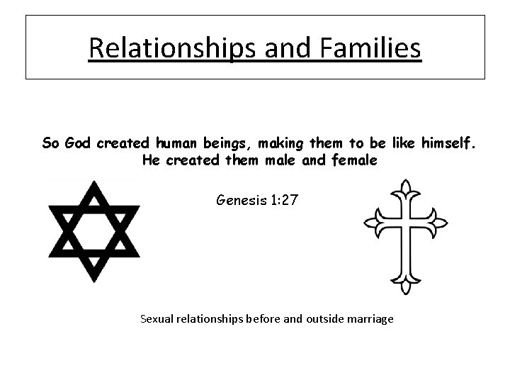 Relationships and Families So God created human beings, making them to be like himself.