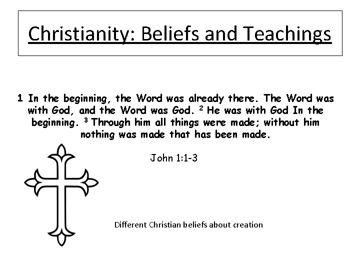Christianity: Beliefs and Teachings 1 In the beginning, the Word was already there. The