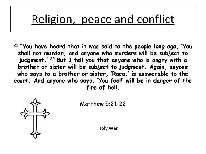 Religion, peace and conflict “You have heard that it was said to the people