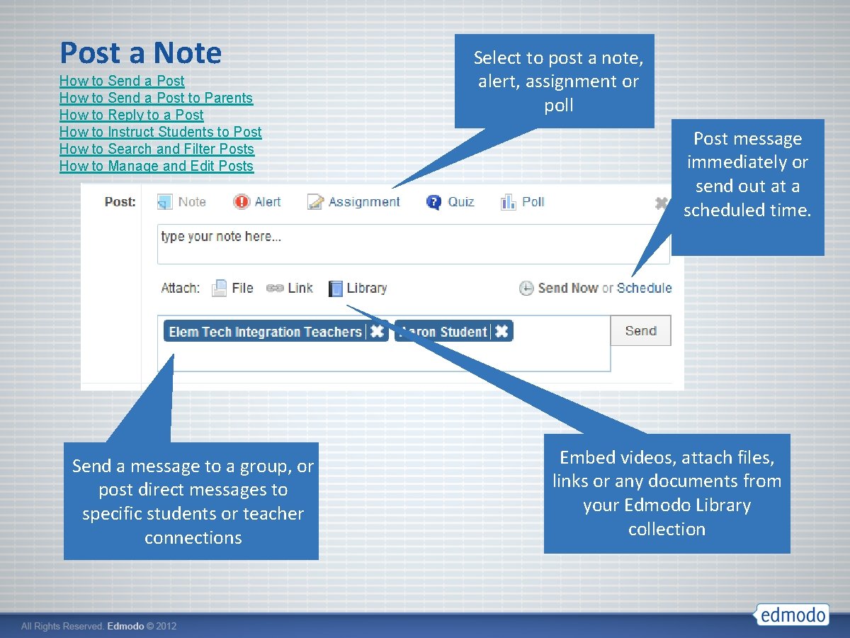 Post a Note How to Send a Post to Parents How to Reply to