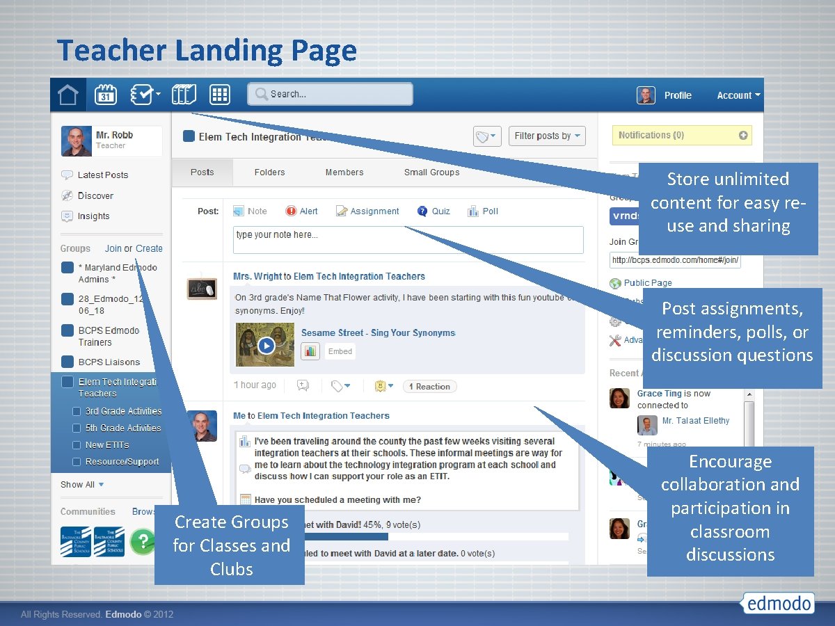 Teacher Landing Page Store unlimited content for easy reuse and sharing Post assignments, reminders,