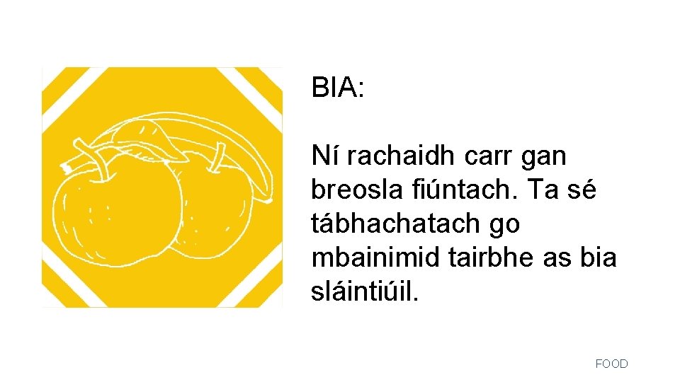 BIA: Ní rachaidh carr gan breosla fiúntach. Ta sé tábhachatach go mbainimid tairbhe as