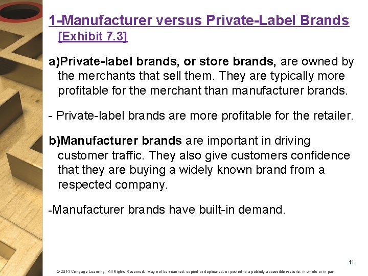 1 -Manufacturer versus Private-Label Brands [Exhibit 7. 3] a)Private-label brands, or store brands, are