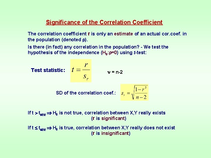 Significance of the Correlation Coefficient The correlation coefficient r is only an estimate of Significance of the Correlation Coefficient The correlation coefficient r is only an estimate of