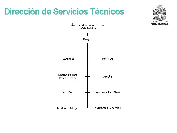 Dirección de Servicios Técnicos Área de Mantenimiento en la Vía Pública Dragón Rastrilleros Tornillero