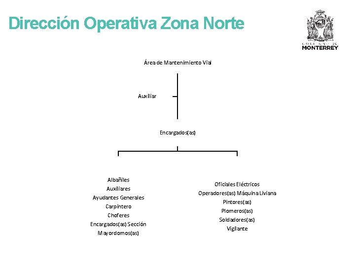 Dirección Operativa Zona Norte Área de Mantenimiento Vial Auxiliar Encargados(as) Albañiles Auxiliares Ayudantes Generales