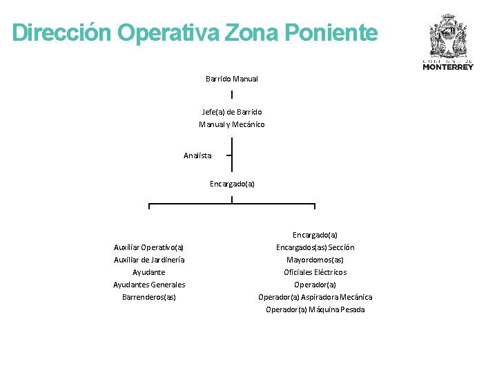 Dirección Operativa Zona Poniente Barrido Manual Jefe(a) de Barrido Manual y Mecánico Analista Encargado(a)