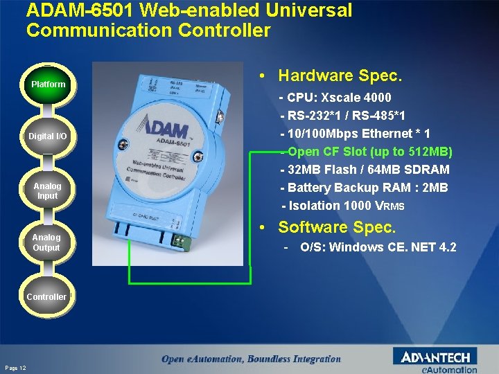 ADAM-6501 Web-enabled Universal Communication Controller Platform Digital I/O Analog Input Analog Output Controller Page