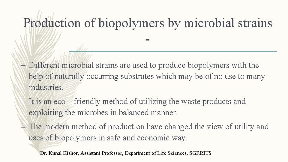 Production of biopolymers by microbial strains – Different microbial strains are used to produce