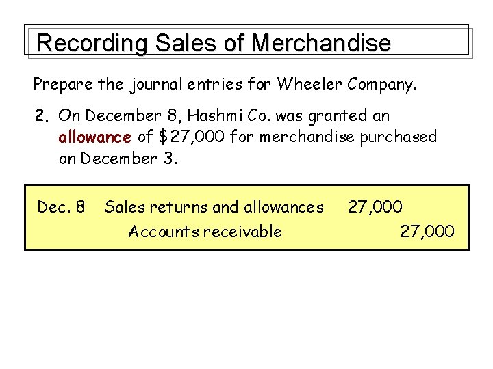 Recording Sales of Merchandise Prepare the journal entries for Wheeler Company. 2. On December