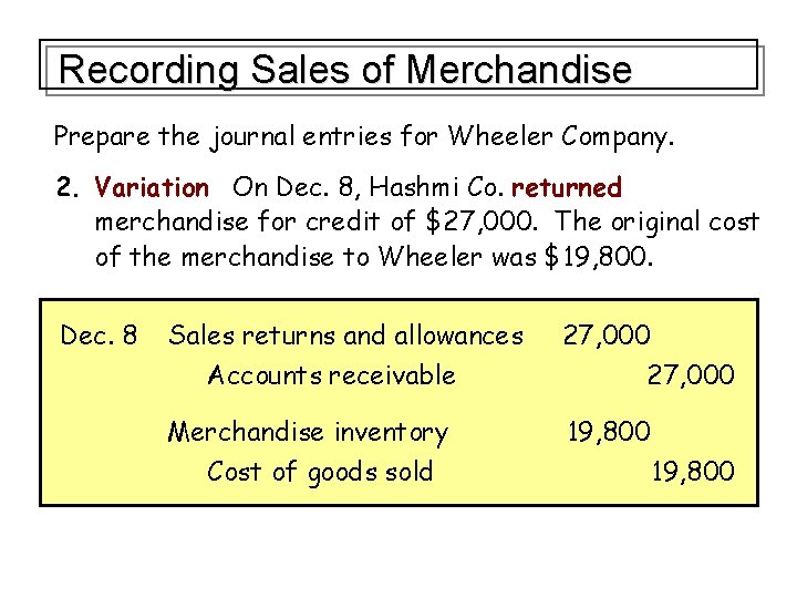 Recording Sales of Merchandise Prepare the journal entries for Wheeler Company. 2. Variation On