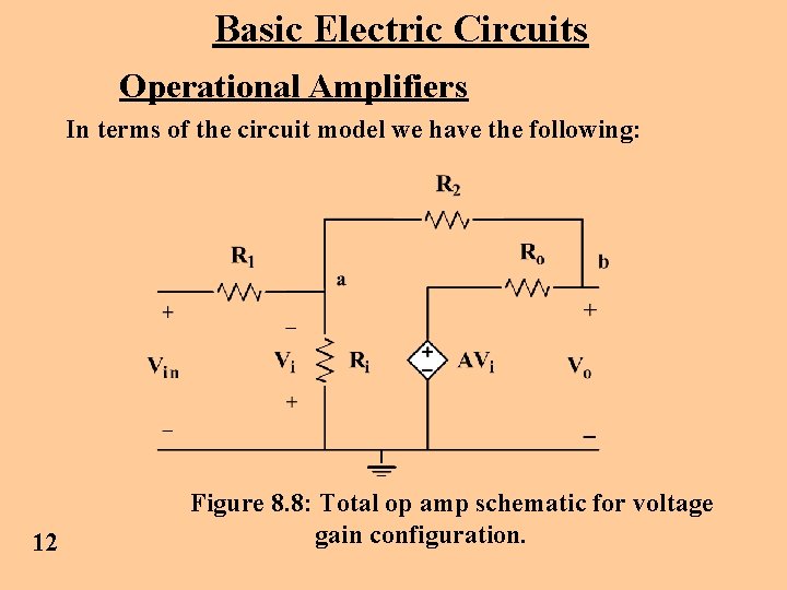 Basic Electric Circuits Operational Amplifiers In terms of the circuit model we have the