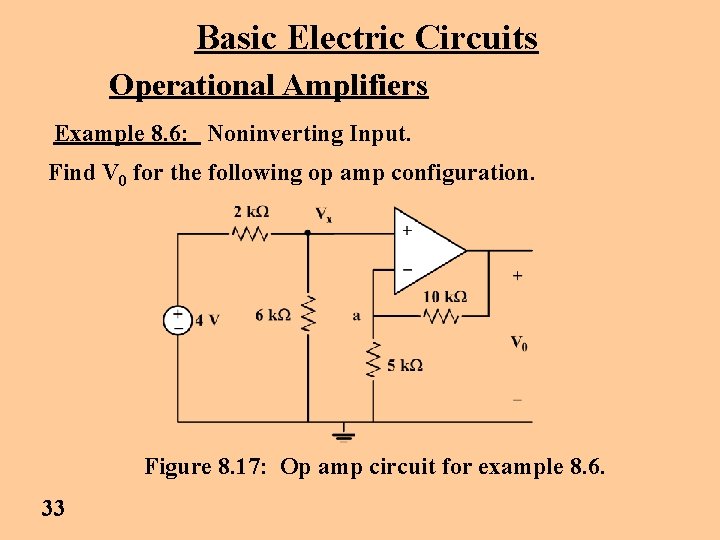 Basic Electric Circuits Operational Amplifiers Example 8. 6: Noninverting Input. Find V 0 for