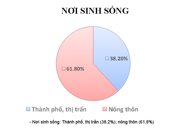 NƠI SINH SỐNG 38. 20% 61. 80% Thành phố, thị trấn Nông thôn -