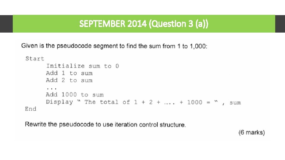 SEPTEMBER 2014 (Question 3 (a)) 