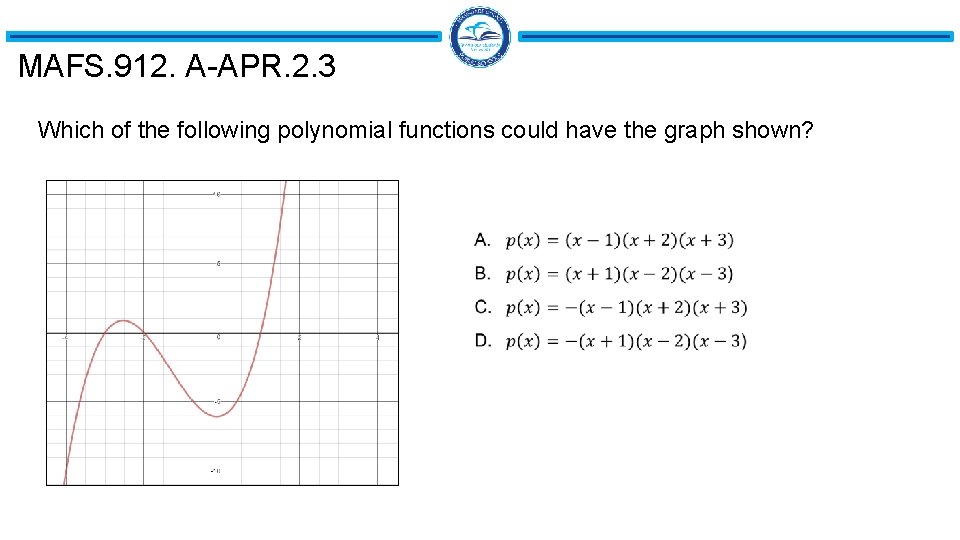 MAFS. 912. A-APR. 2. 3 Which of the following polynomial functions could have the
