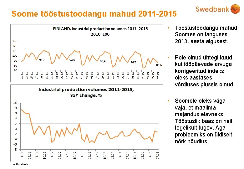 Soome tööstustoodangu mahud 2011 -2015 • Tööstustoodangu mahud Soomes on languses 2013. aasta algusest.