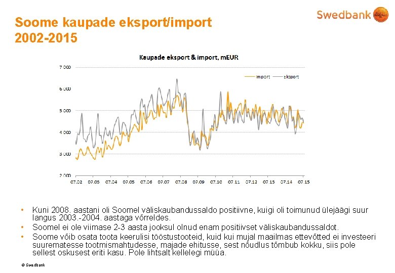 Soome kaupade eksport/import 2002 -2015 • • • Kuni 2008. aastani oli Soomel väliskaubandussaldo