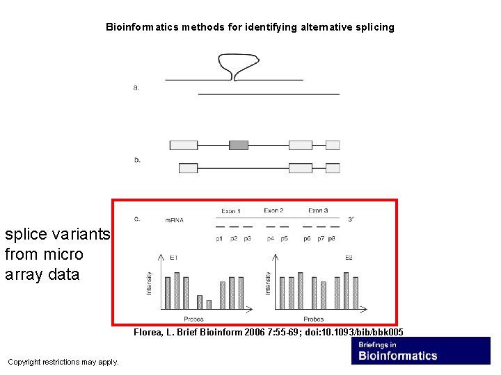 Bioinformatics methods for identifying alternative splicing splice variants from micro array data Florea, L.