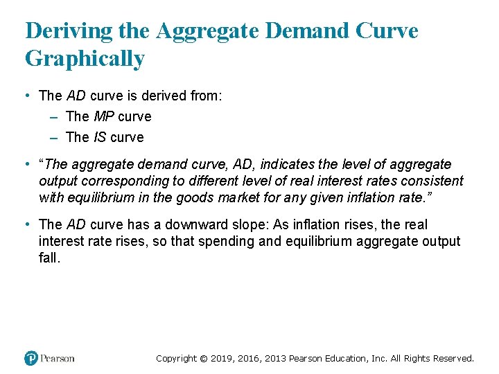 Deriving the Aggregate Demand Curve Graphically • The AD curve is derived from: –