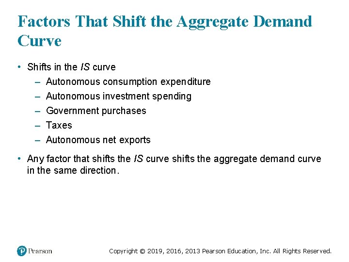 Factors That Shift the Aggregate Demand Curve • Shifts in the IS curve –