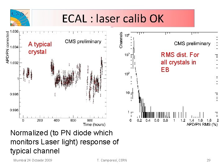 ECAL : laser calib OK A typical crystal RMS dist. For all crystals in