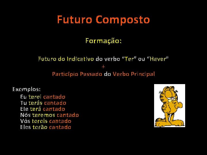 Futuro Composto Formação: Futuro do Indicativo do verbo “Ter” ou “Haver” + Particípio Passado