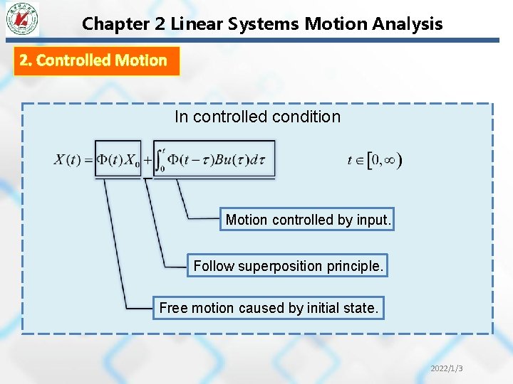 Chapter 2 Linear Systems Motion Analysis 2. Controlled Motion In controlled condition Motion controlled